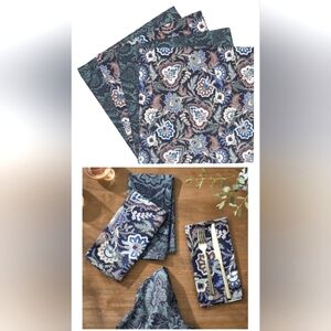 Nwt Vera Bradley Java Navy Camo Cotton Paisley Print Fabric Napkins Set of 4